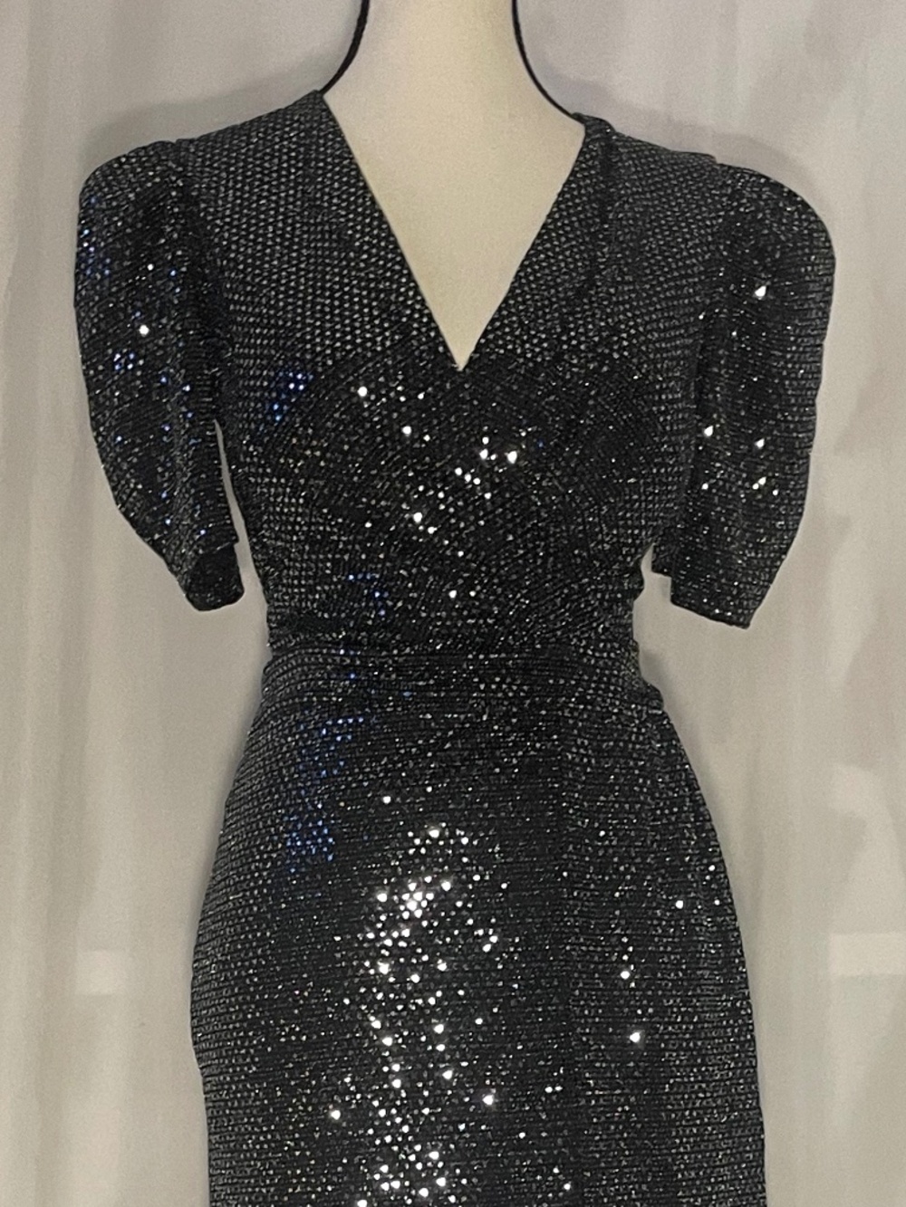 "Love is Everywhere", Black and Silver Sequin Wrap style Dress